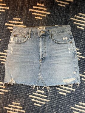 Agolde Light Blue Distressed Denim Mini Skirt